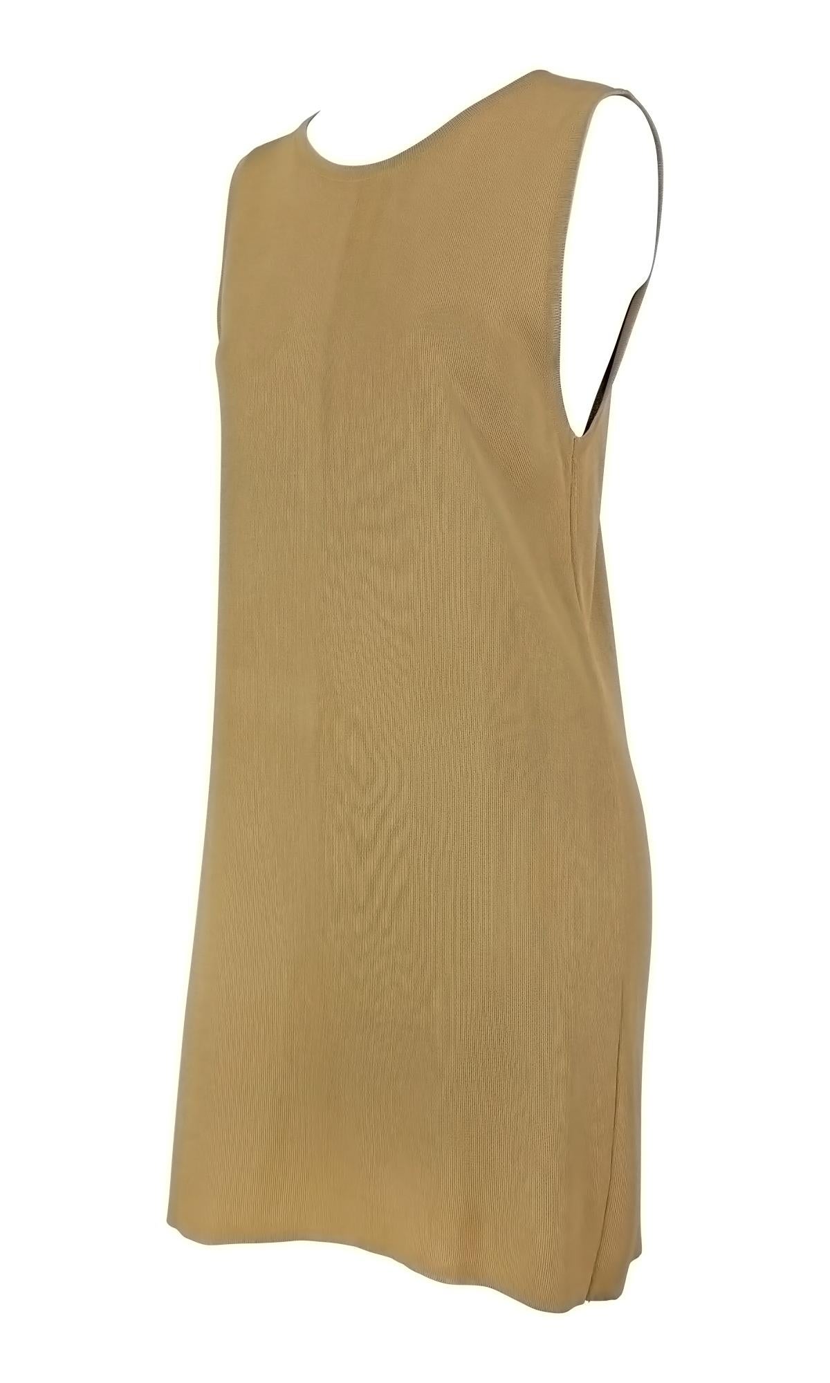 Early 1990s Donna Karan Tan Stretch Knit Sleeveless Shift Dress For Sale 1