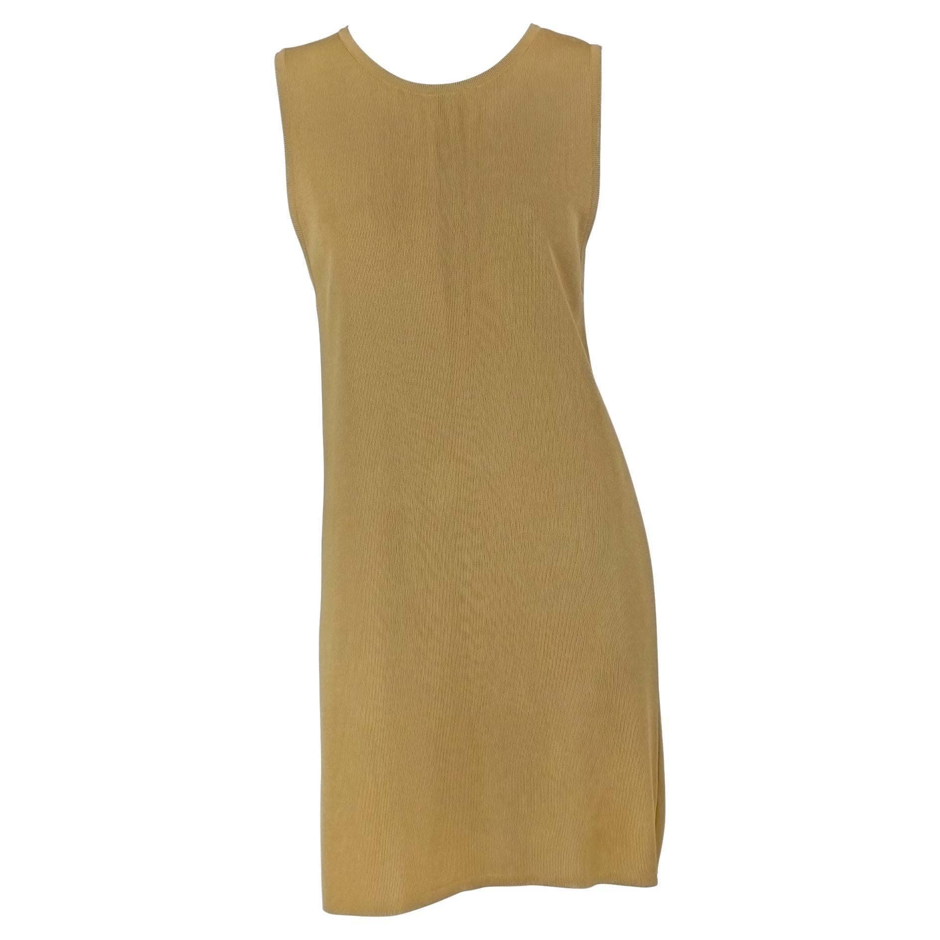 Early 1990s Donna Karan Tan Stretch Knit Sleeveless Shift Dress For Sale