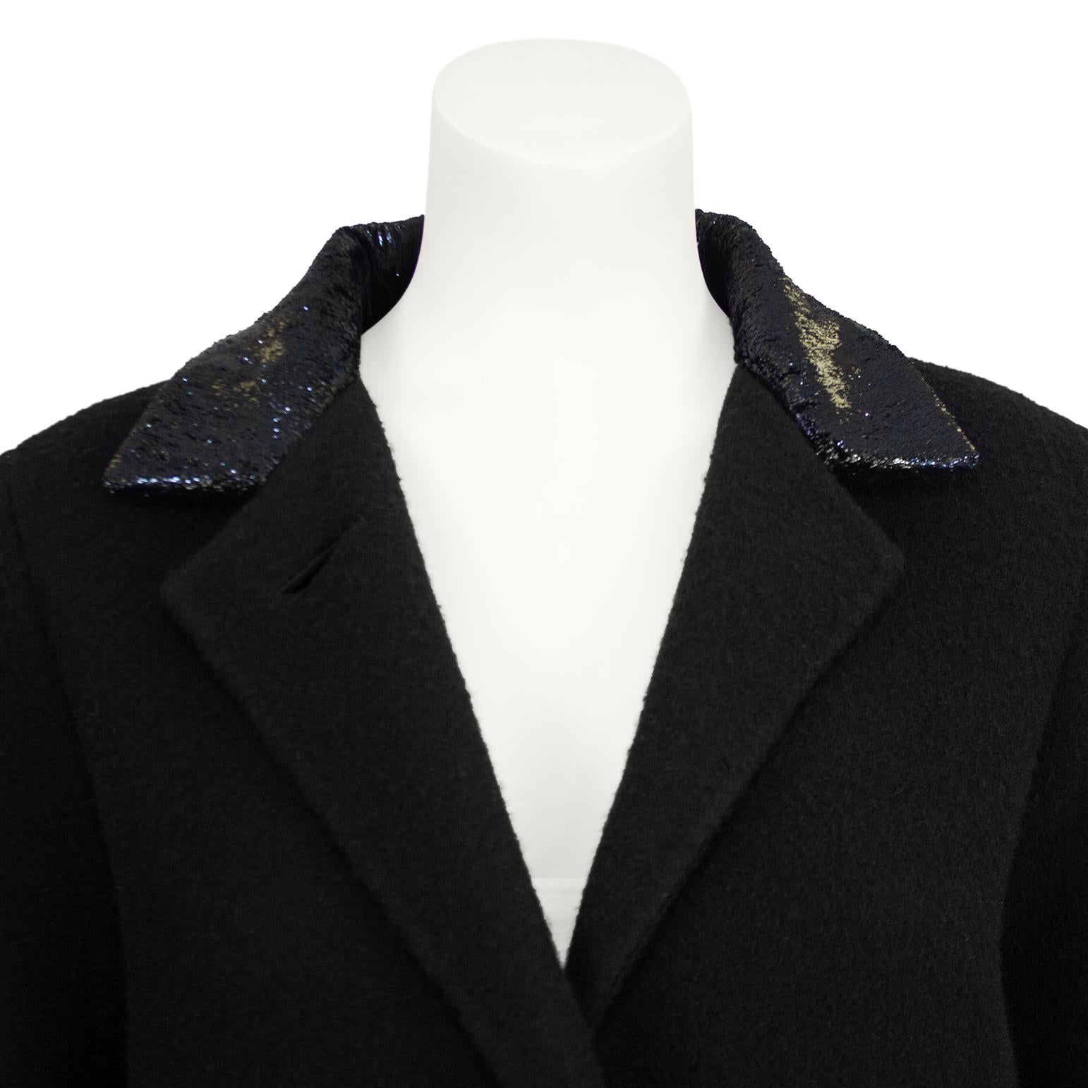 Women's or Men's Early 1990s Geoffrey Beene Black Wool Car Coat For Sale