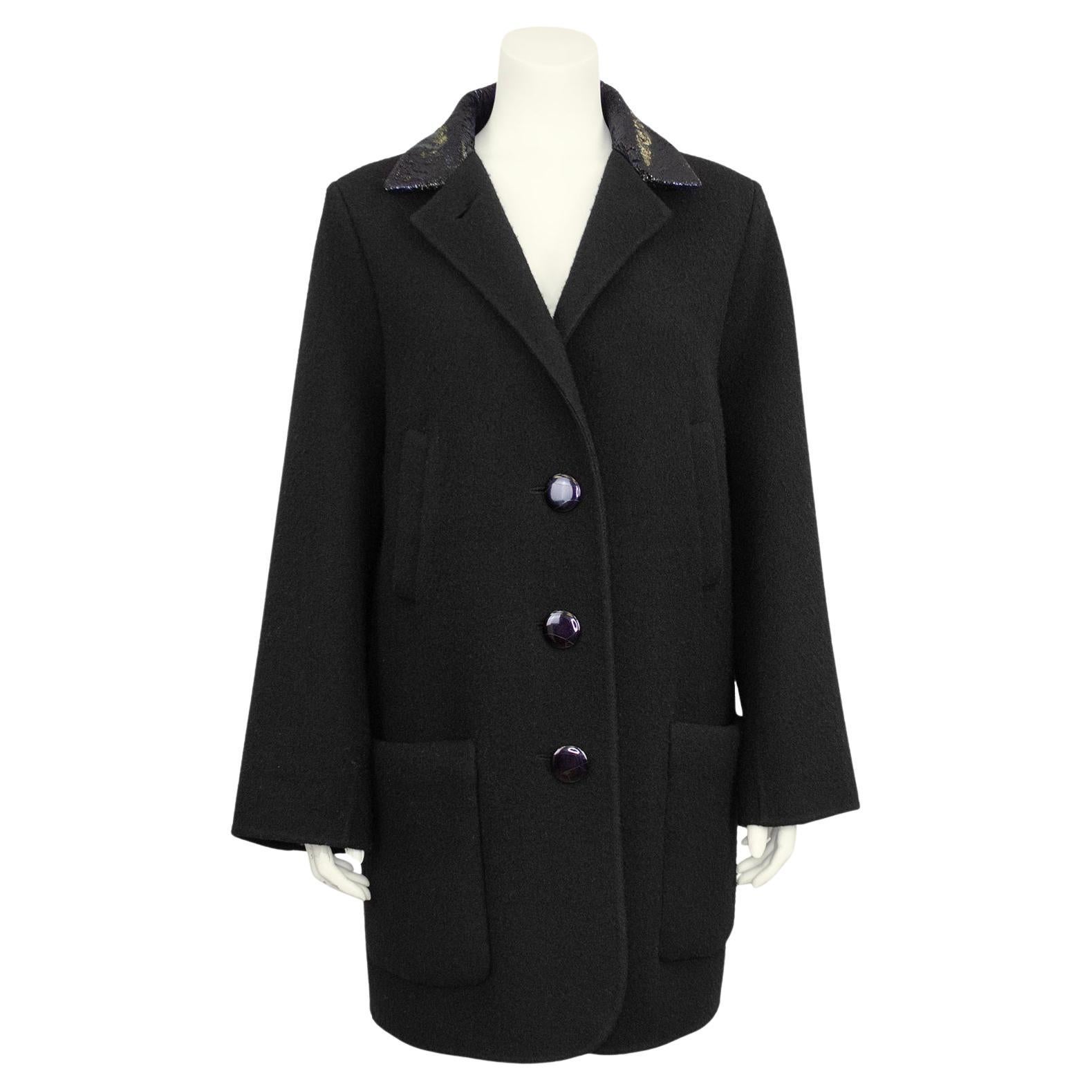 Early 1990s Geoffrey Beene Black Wool Car Coat For Sale