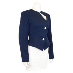 Anfang der 1990er Geoffrey Beene Marineblaue taillierte Jacke in Marineblau