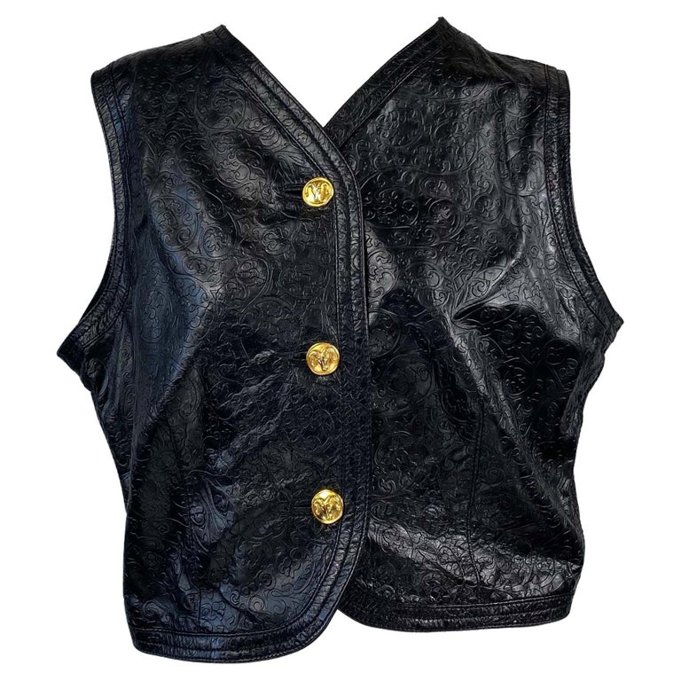 Early 1990s Gianni Versace Baroque Embossed Leather Vest with Ram ...