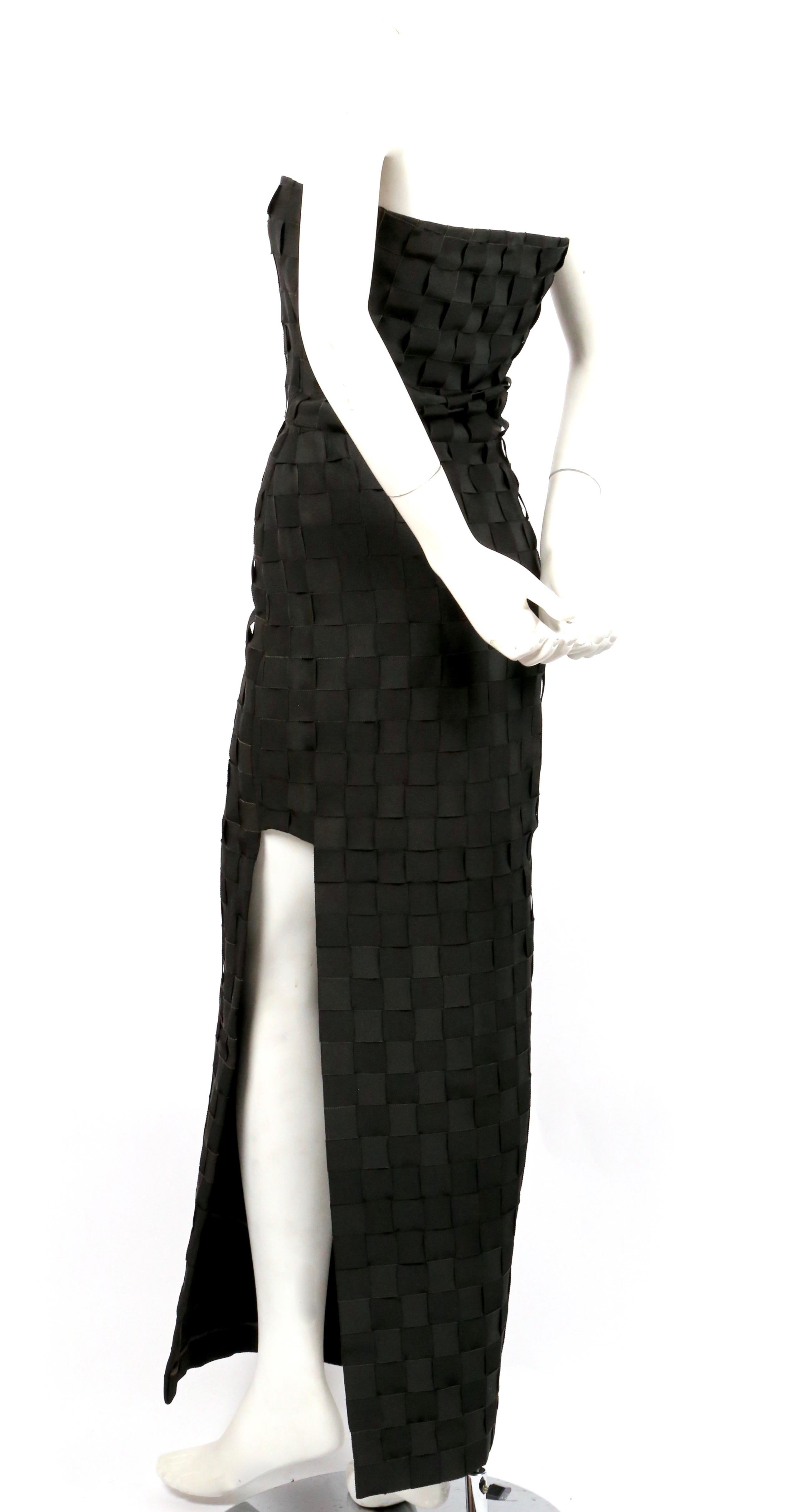 early 1990's GIANNI VERSACE black woven grosgrain ribbon strapless dress In Good Condition For Sale In San Fransisco, CA