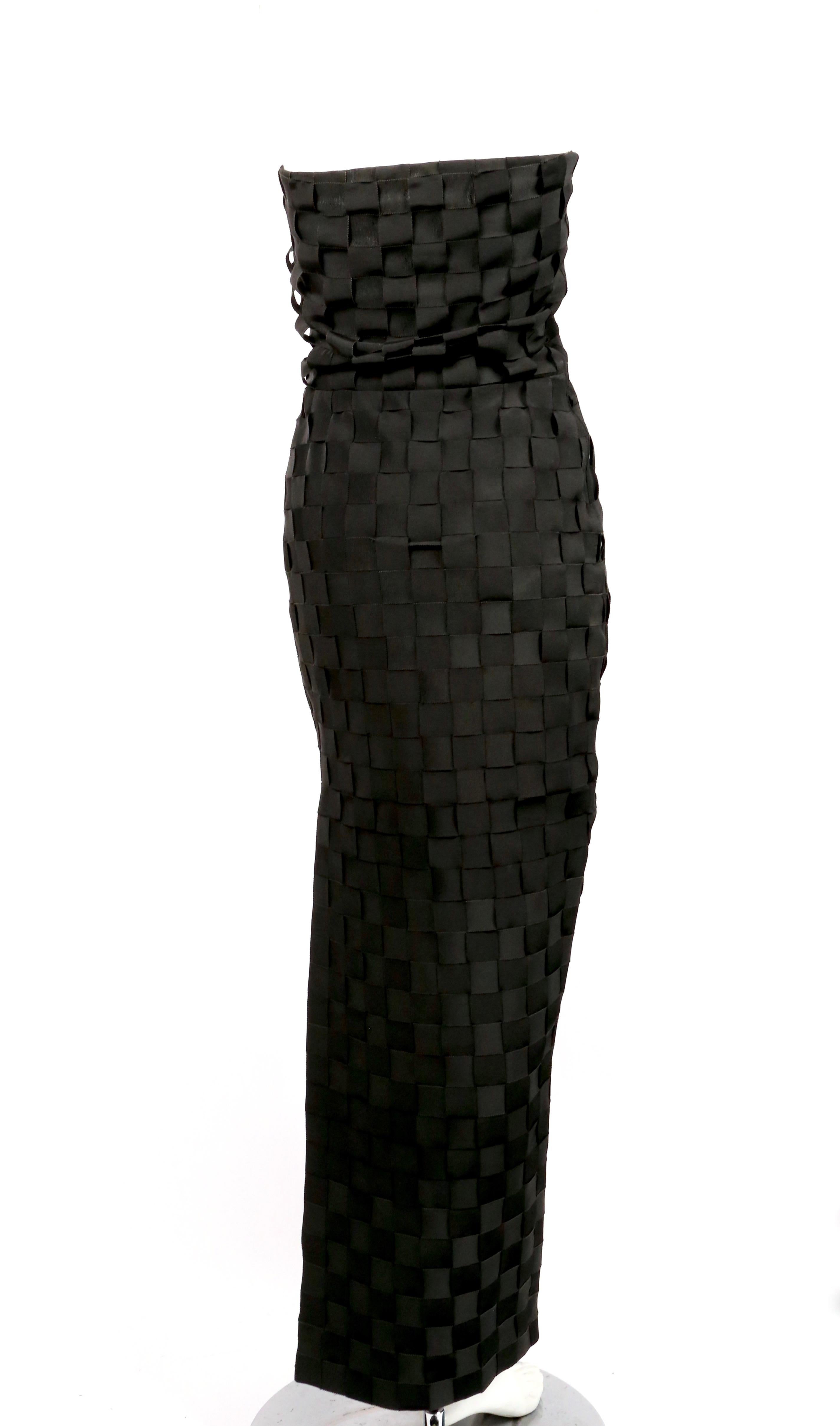 early 1990's GIANNI VERSACE black woven grosgrain ribbon strapless dress For Sale 1