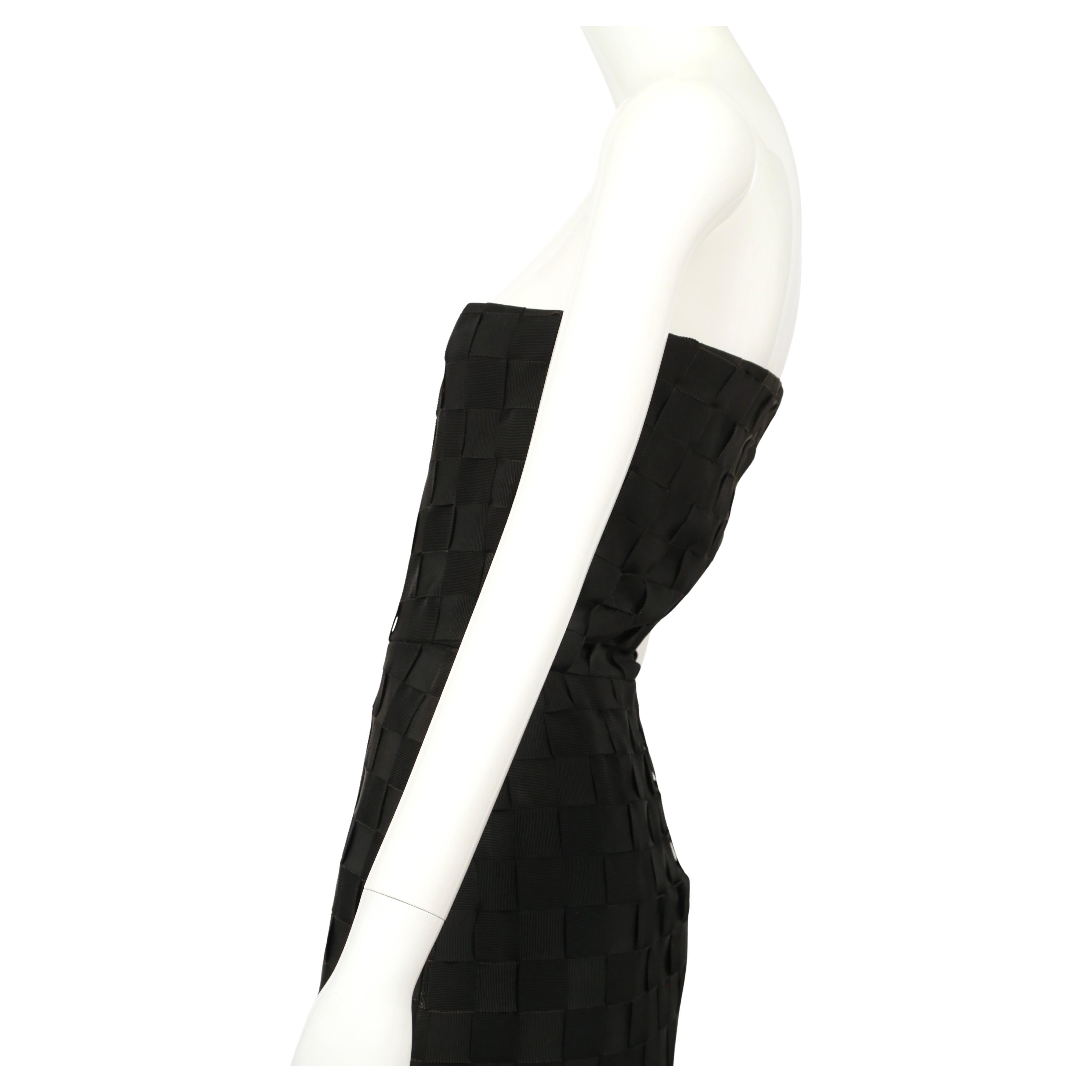 early 1990's GIANNI VERSACE black woven grosgrain ribbon strapless dress For Sale 1