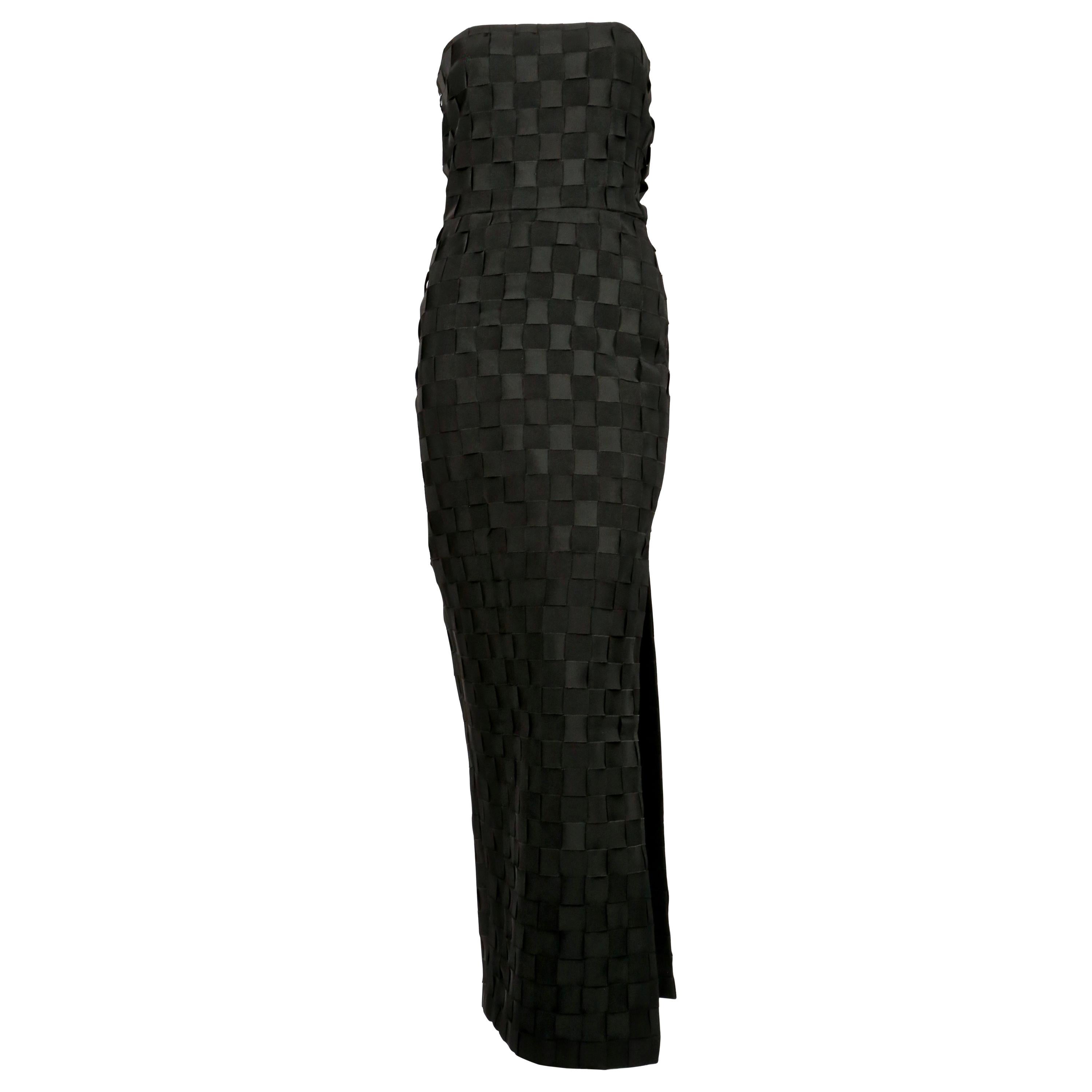 early 1990's GIANNI VERSACE black woven grosgrain ribbon strapless dress For Sale