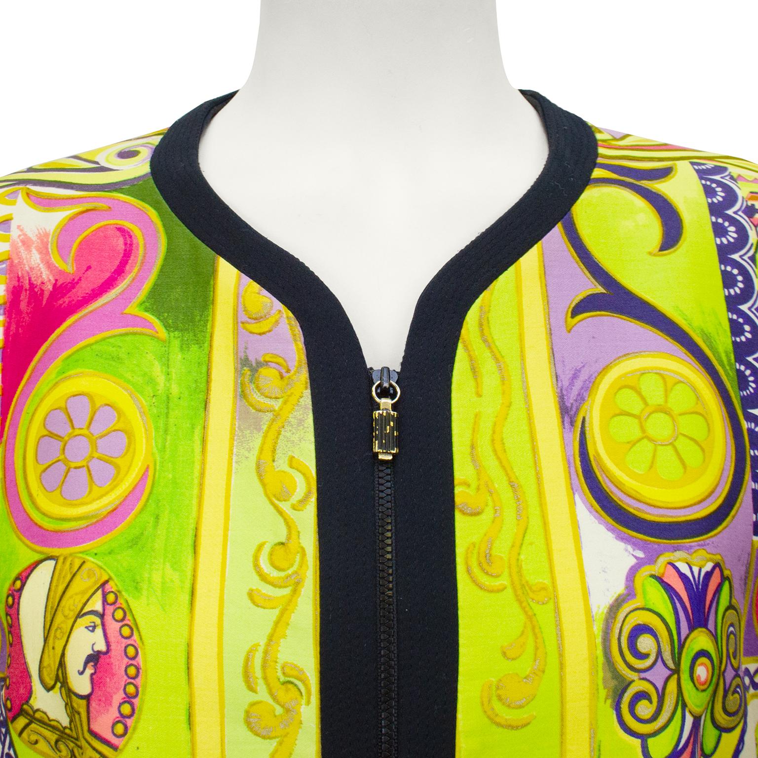 Yellow Early 1990s Gianni Versace Couture Baroque Jacket with Zipper  For Sale