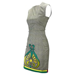 Early 1990s Gianni Versace Couture Houndstooth Satin Appliqué Skirt Set