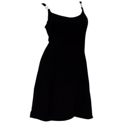 Early 1990s Gianni Versace Couture Little Black Dress w Medusa Buckle S