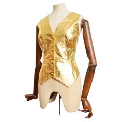 Early 1990's Gold Leather VALENTINO Vest Oliver Label Waistcoat - Jacket