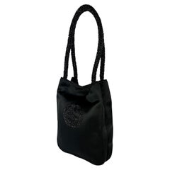 Early 1990s Gucci 'GG' Logo Beaded Black Satin Mini Evening Bag