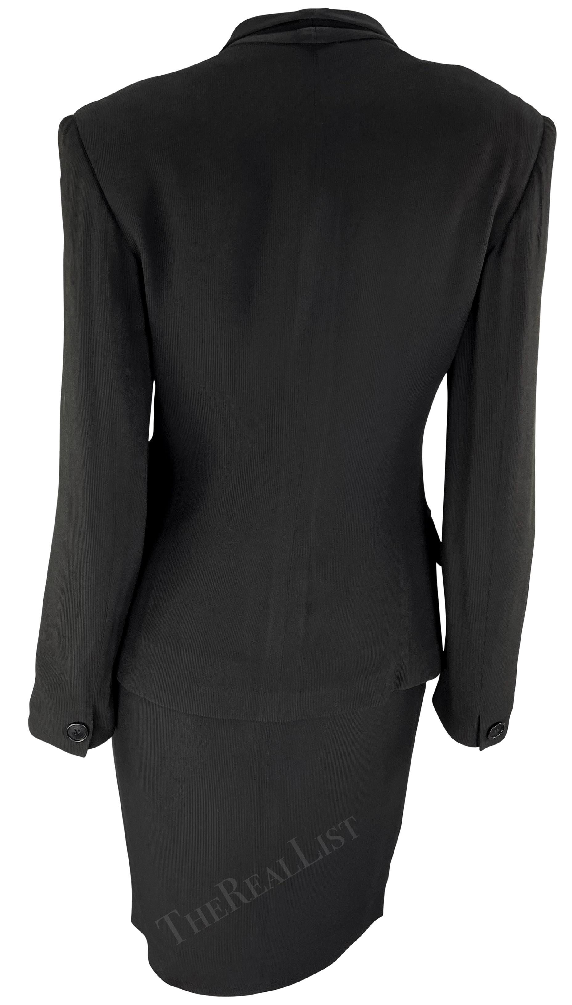 Women's Early 1990s Gucci Minimalist Black Blazer Skirt Suit Set For Sale