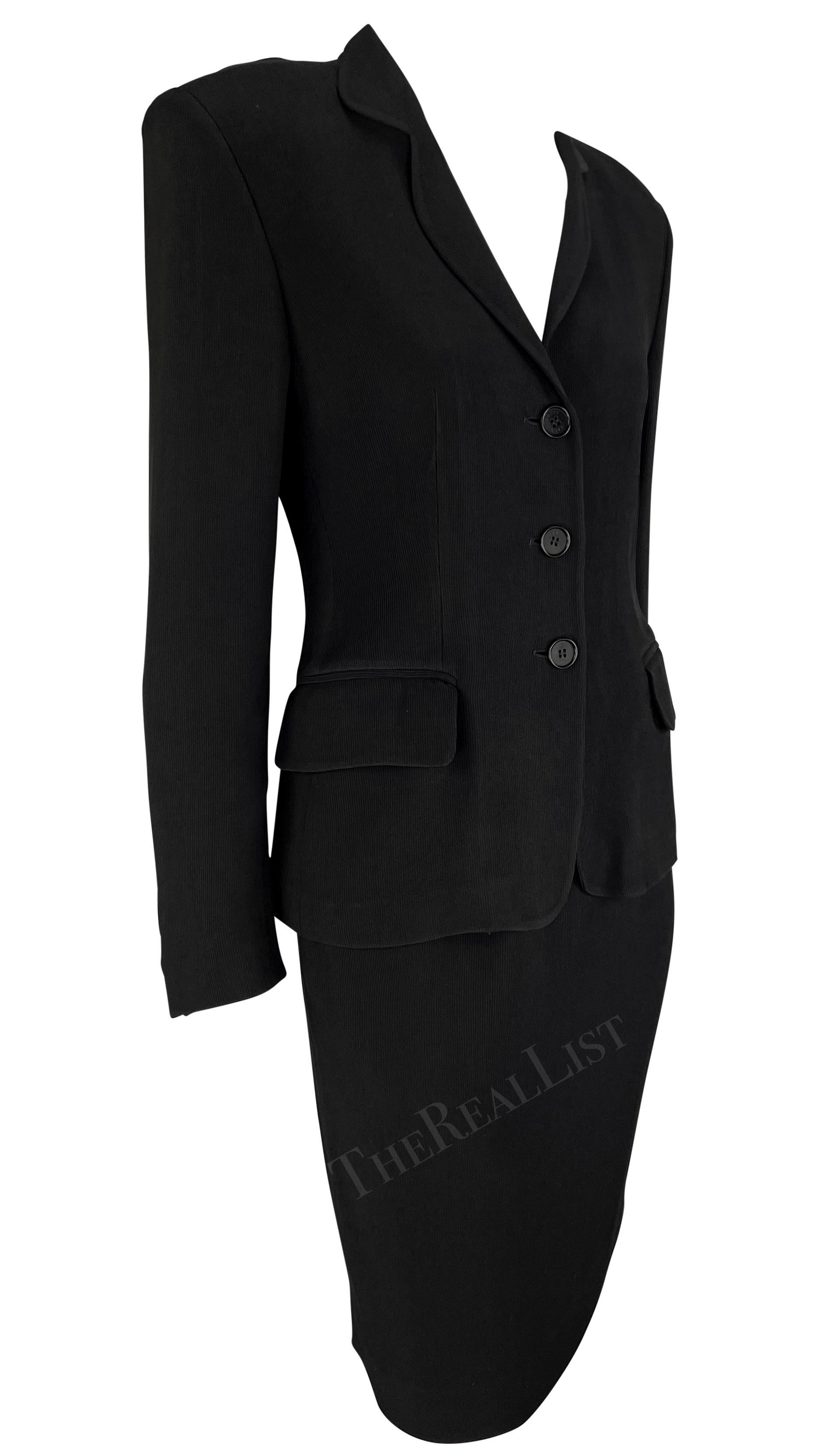 Early 1990s Gucci Minimalist Black Blazer Skirt Suit Set For Sale 1