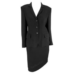 Vintage Early 1990s Gucci Minimalist Black Blazer Skirt Suit Set