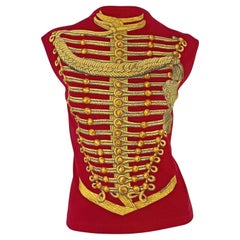Early 1990s Hermès Red Cotton Brandenbourgs Soldier Print Sleeveless Top