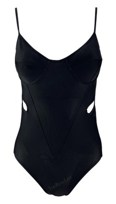 Early 1990s John Galliano Black Cut Out One Piece Swimsuit/Bodysuit