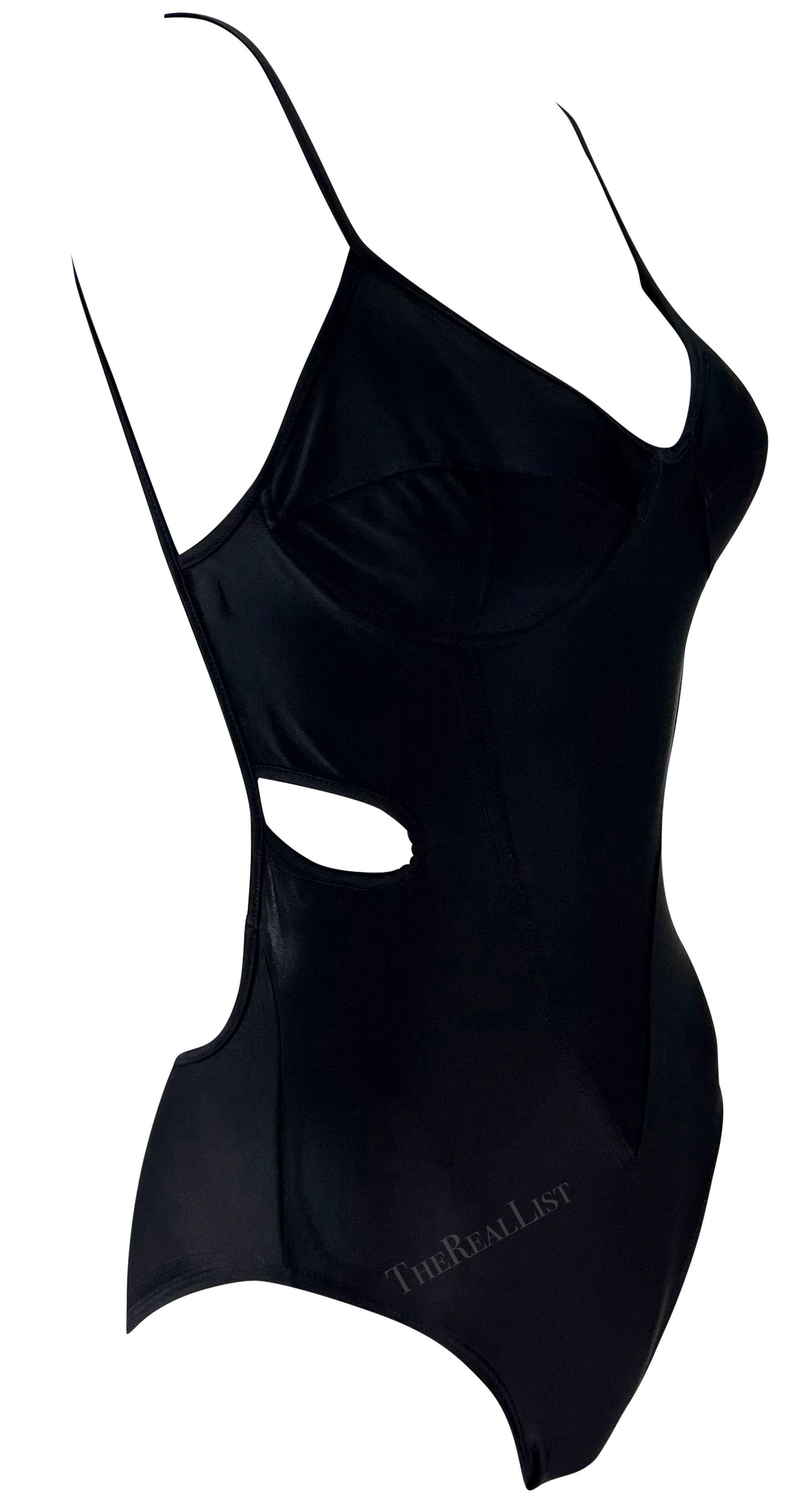 Anfang der 1990er Jahre John Galliano Schwarzer ausgeschnittener einteiliger Badeanzug/Bodysuit im Zustand „Hervorragend“ im Angebot in West Hollywood, CA