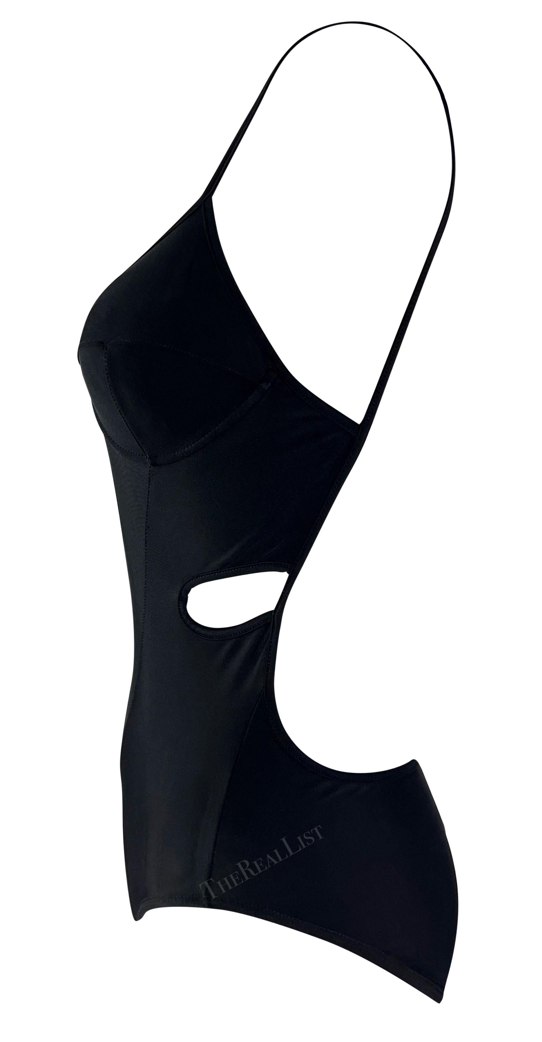 Early 1990s John Galliano Black Cut Out One Piece Swimsuit/Bodysuit For Sale 2