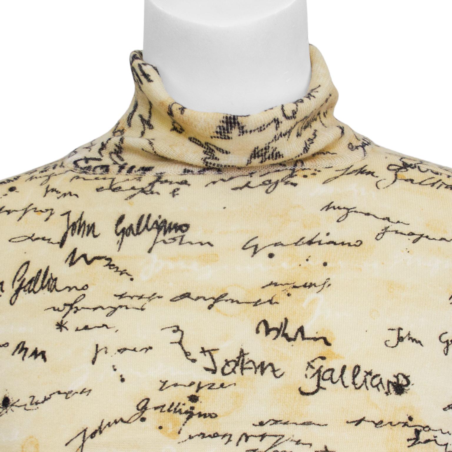 Early 1990s John Galliano Script Turtleneck  In Good Condition For Sale In Toronto, Ontario