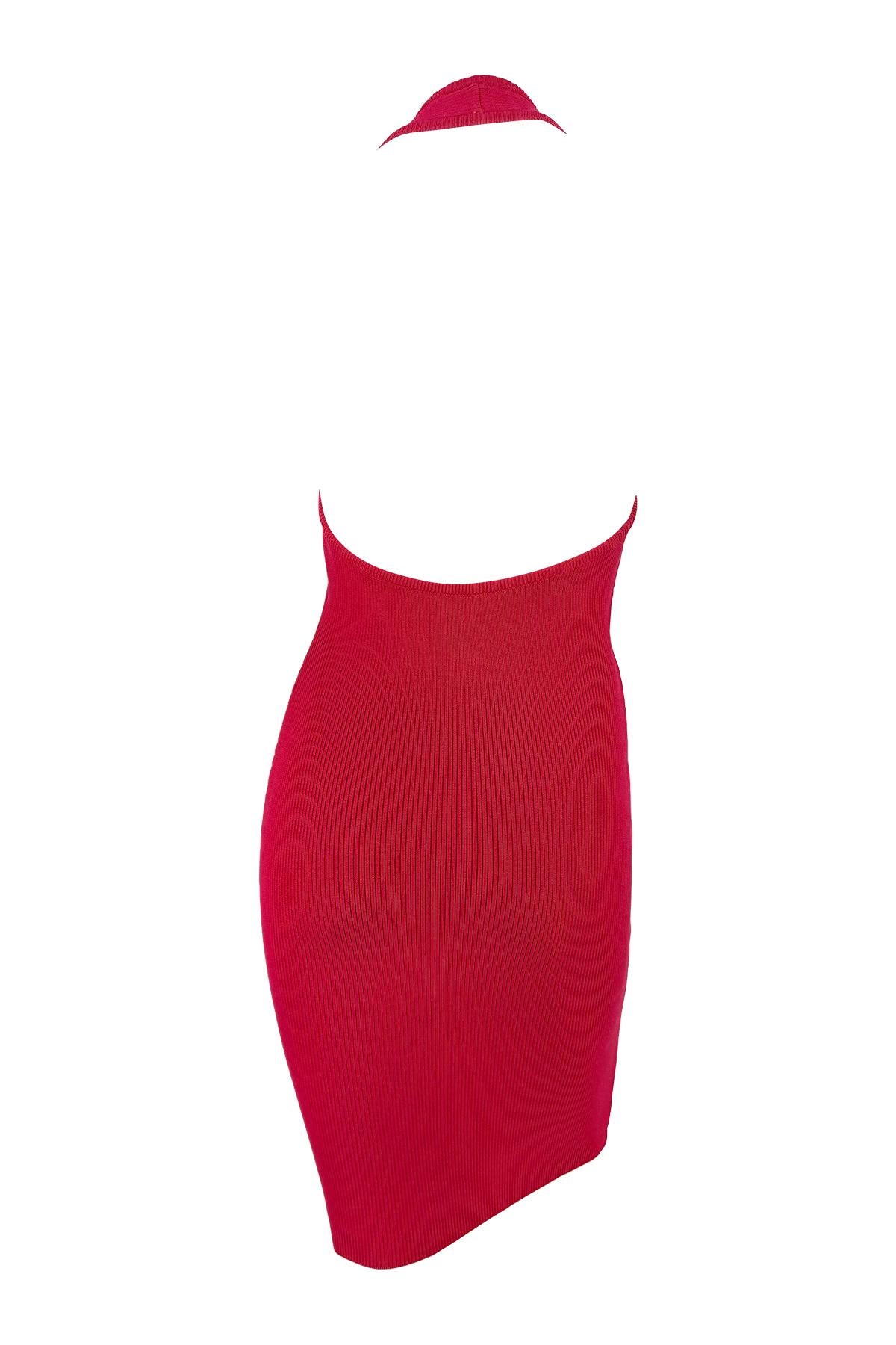 Women's Early 1990s Michael Kors Red Stretch Cotton Ribbed Halter Dress For Sale