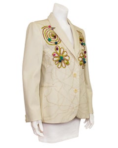 Early 1990s Moschino Cheap and Chic Cream Embroidered Blazer