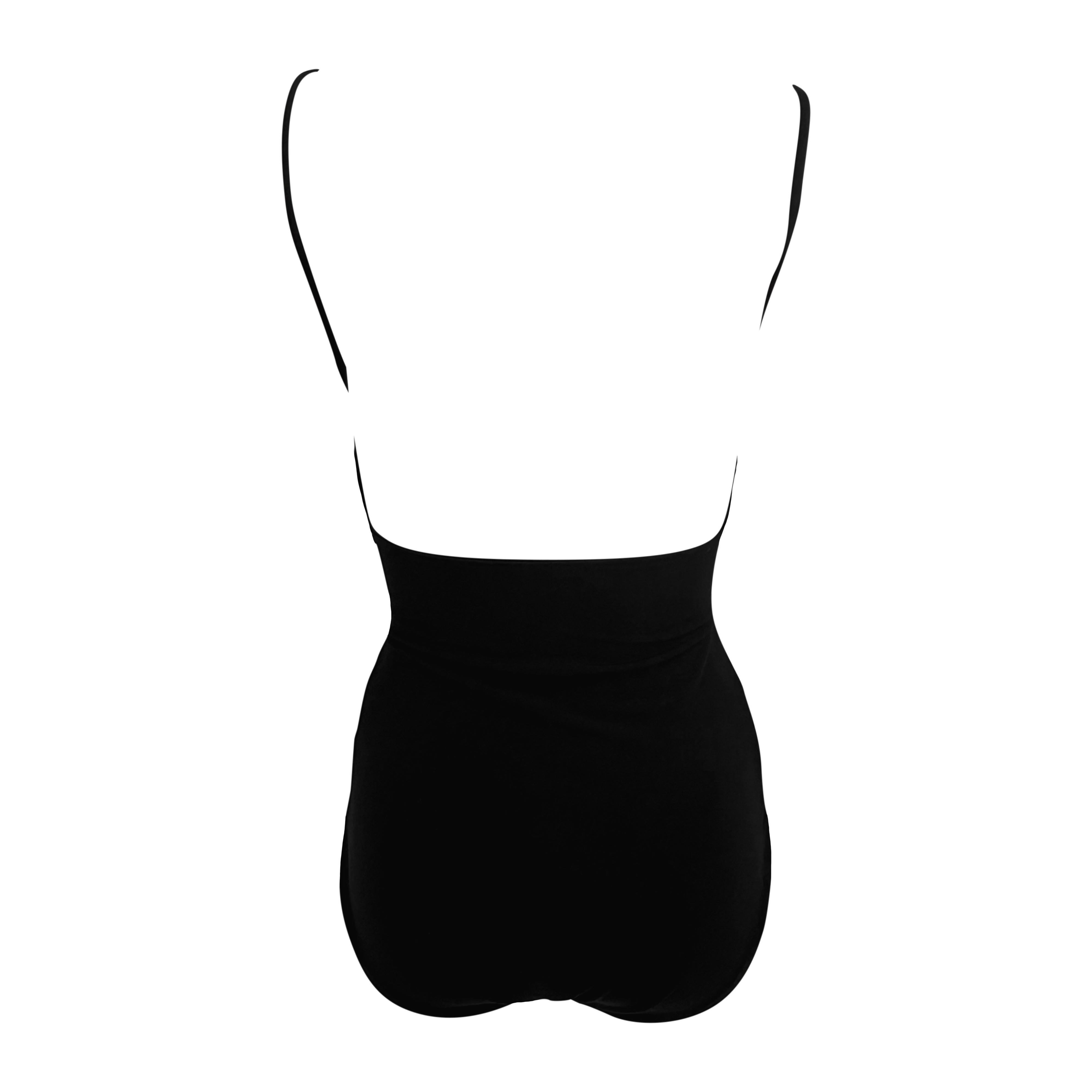 Traje de baño de principios de los 90 Norma Kamali Traje de baño de viscosa negro con recorte acanalado en Excelente estado para la venta en West Hollywood, CA