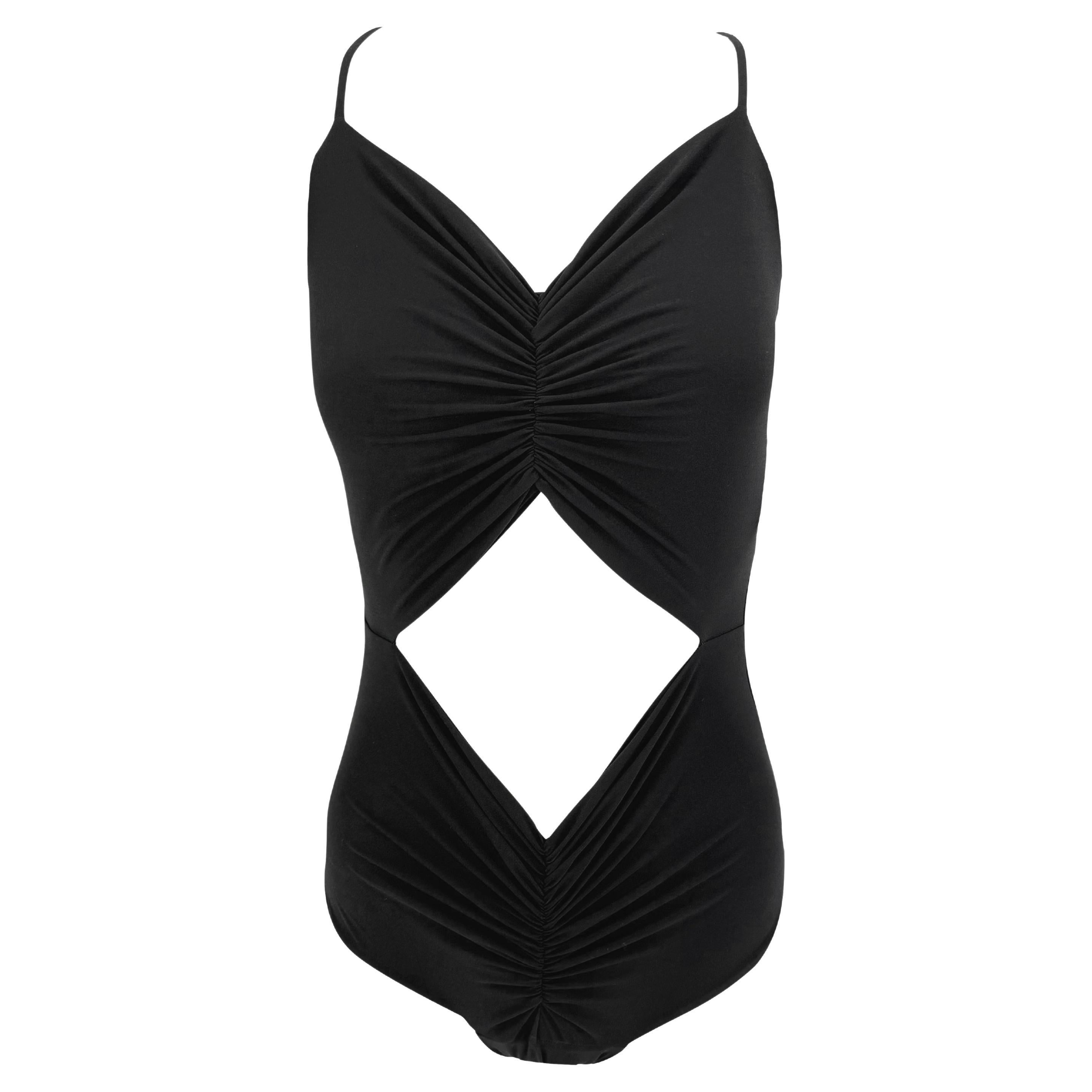Traje de baño de principios de los 90 Norma Kamali Traje de baño de viscosa negro con recorte acanalado en venta