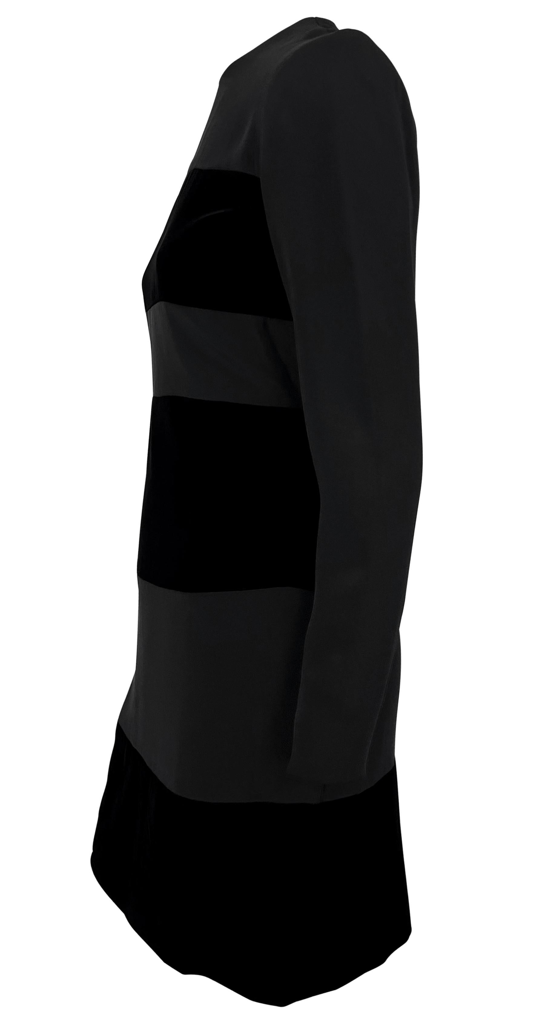Early 1990s Oscar de La Renta Black Velvet Strip Long Sleeve Mini Dress In Excellent Condition For Sale In West Hollywood, CA