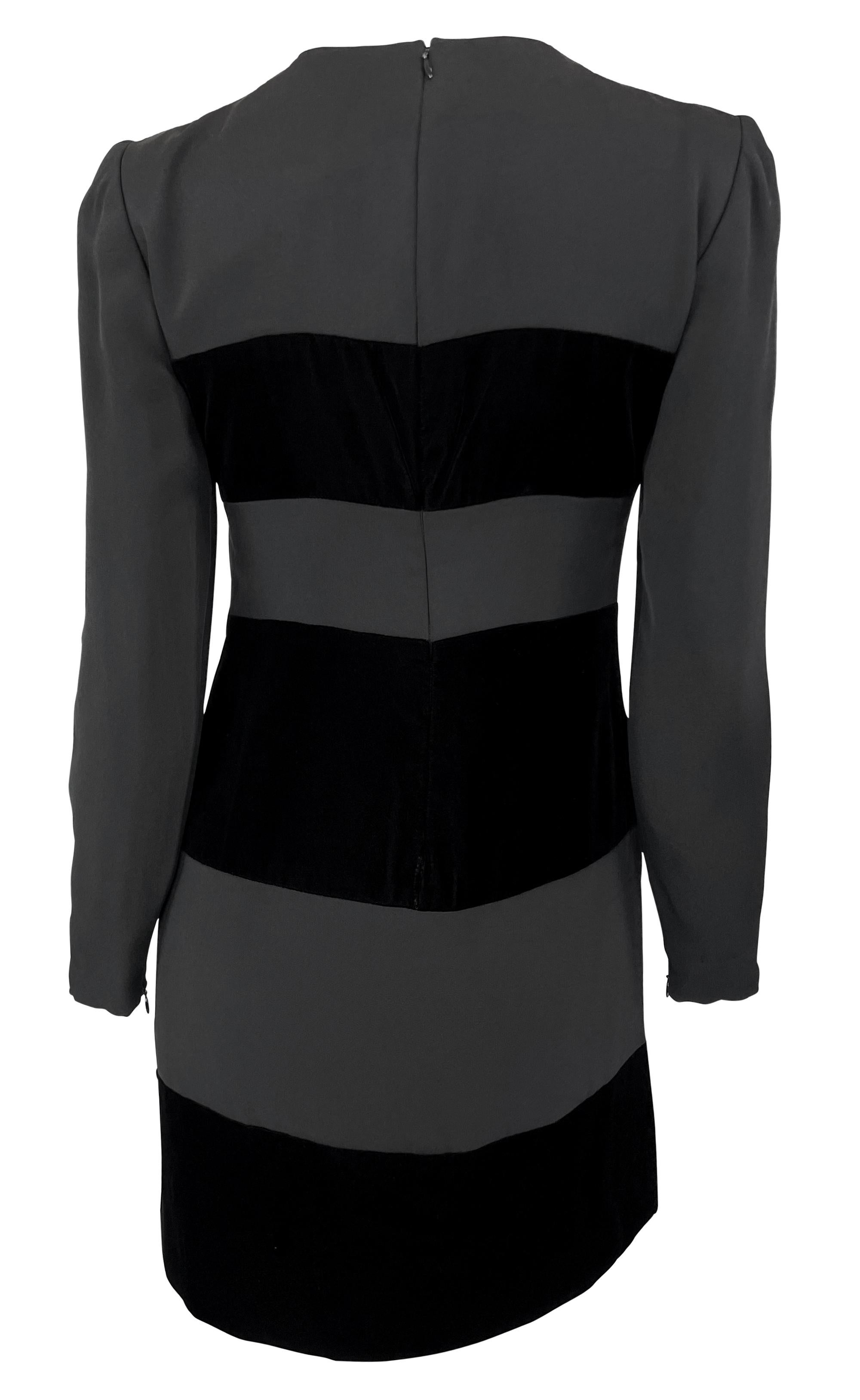 Early 1990s Oscar de La Renta Black Velvet Strip Long Sleeve Mini Dress For Sale 1