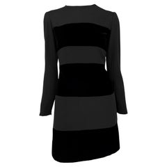 Early 1990s Oscar de La Renta Black Velvet Strip Long Sleeve Mini Dress