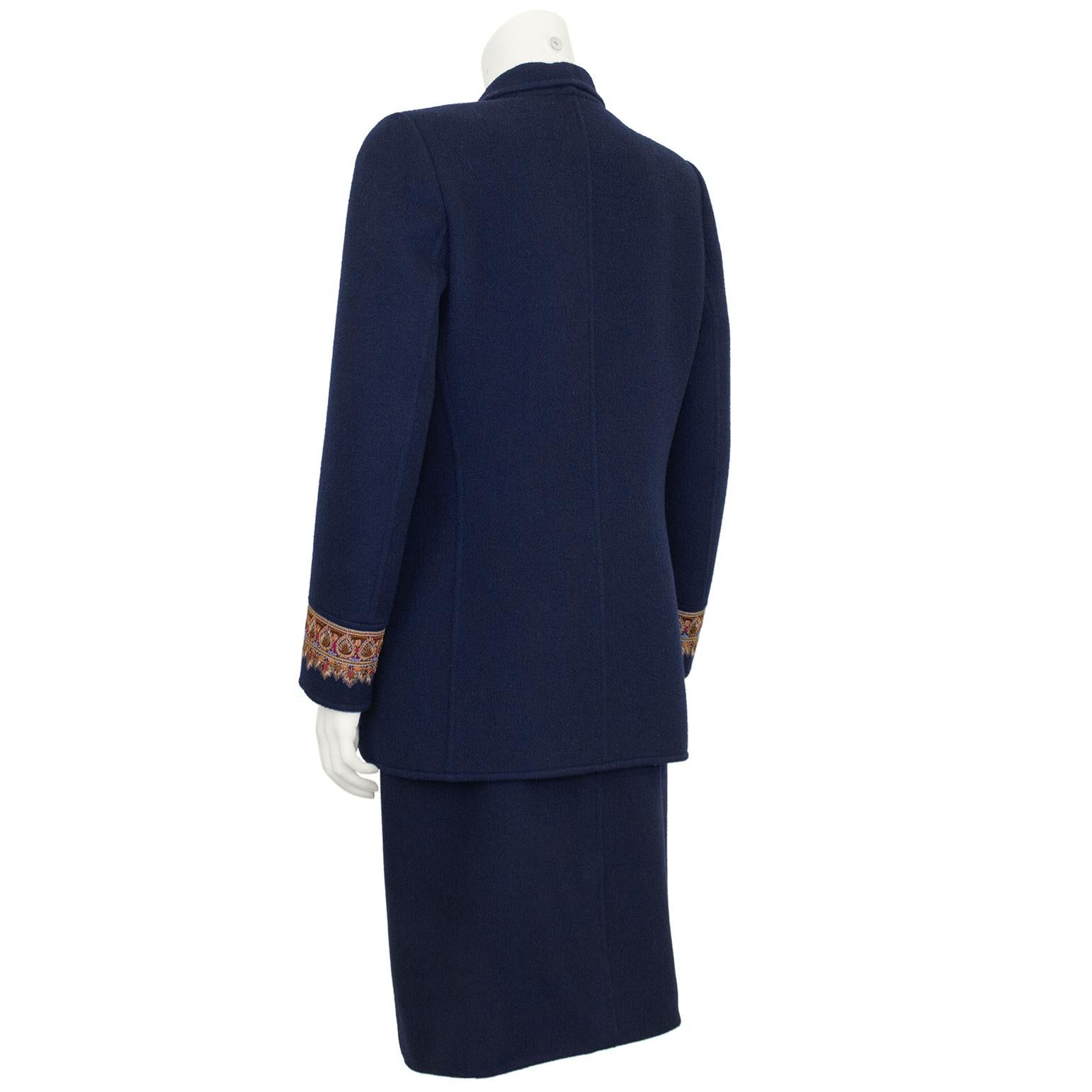 Nero Abito in lana blu di Oscar De La Renta dei primi anni '90 in vendita
