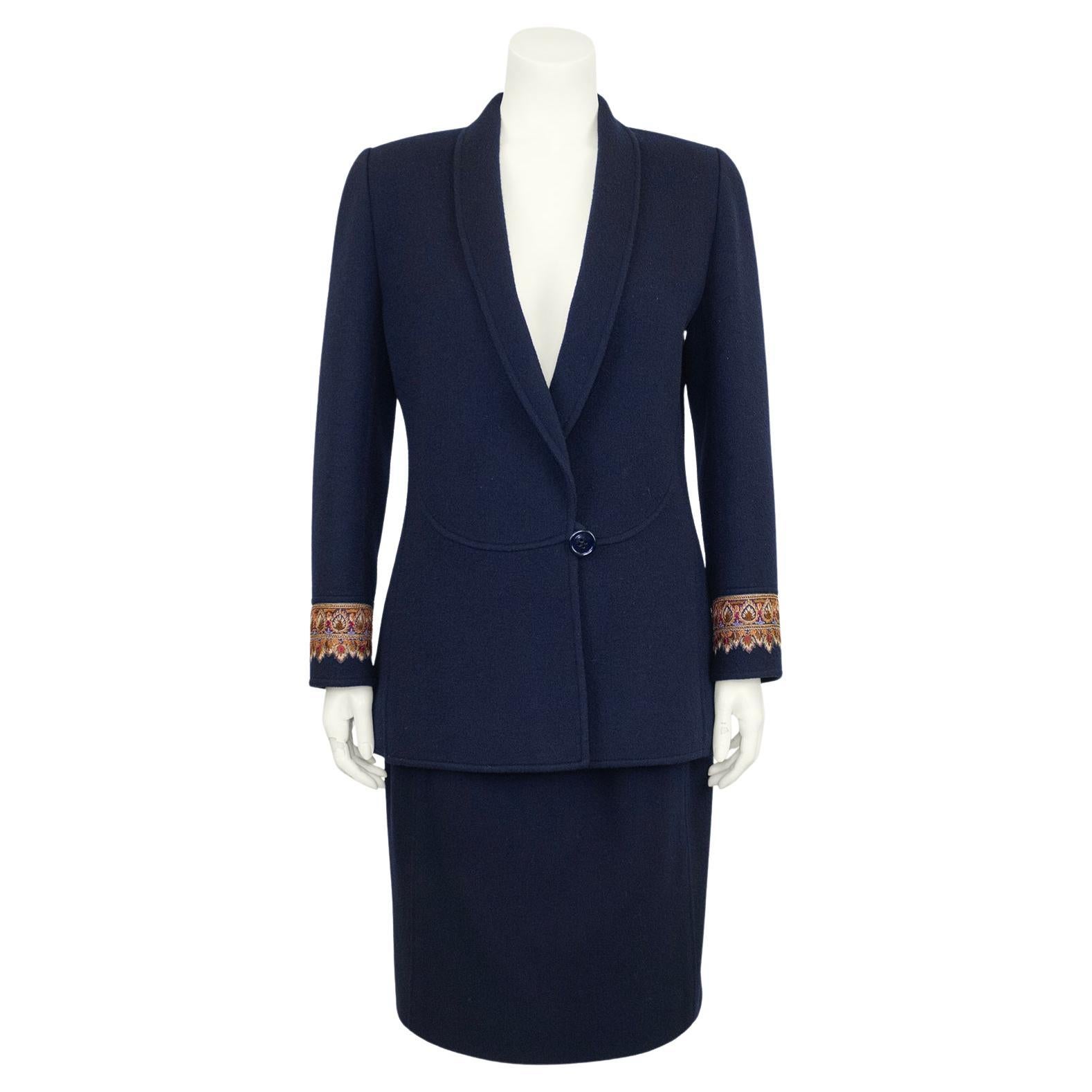 Abito in lana blu di Oscar De La Renta dei primi anni '90