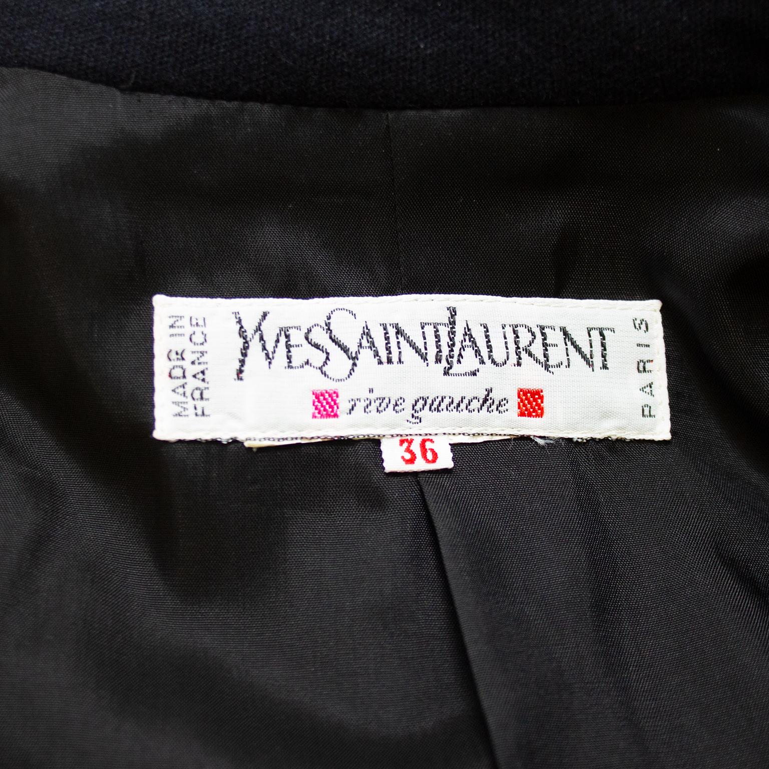 Early 1990s Saint Laurent Navy Wool Skirt Suit with Gold Buttons For Sale 2