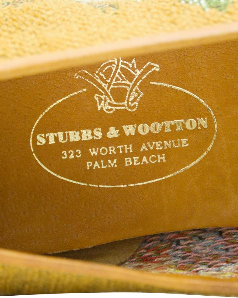 Marron Slippers Stubbs and Wooton à motif floral du début des années 1990 en vente