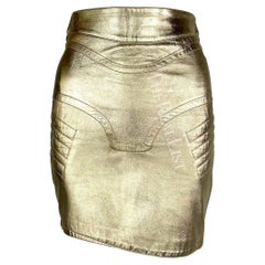 Early 1990s Thierry Mugler Metallic Gold Leather Biker Moto Skirt