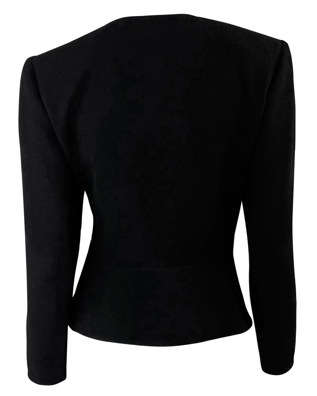Early 1990s Valentino Garavani Black Wool 3D Red Flower Appliqué Blazer Jacket 1