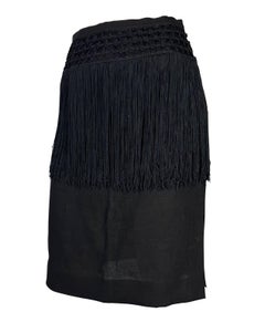 Early 1990s Valentino Garavani Fringe Knit Black Linen Pencil Skirt