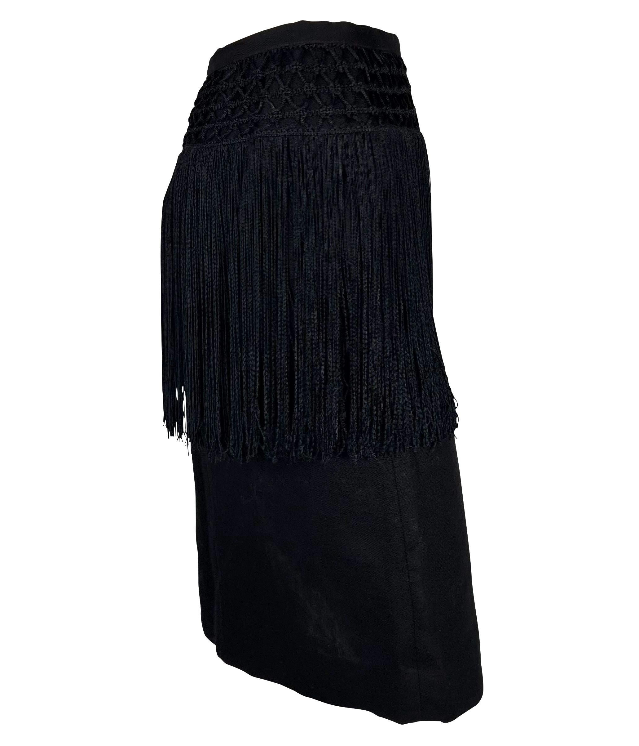 Early 1990s Valentino Garavani Fringe Knit Black Linen Pencil Skirt For Sale 1