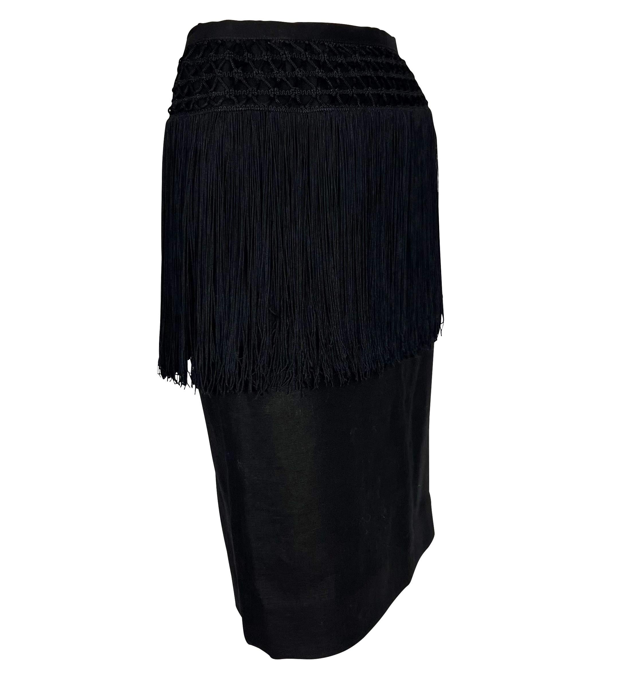 Early 1990s Valentino Garavani Fringe Knit Black Linen Pencil Skirt For Sale 2