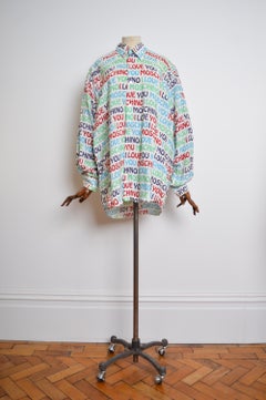 Principios de los 90 Vintage Moschino I love Pattern Camisa de manga larga Spell out