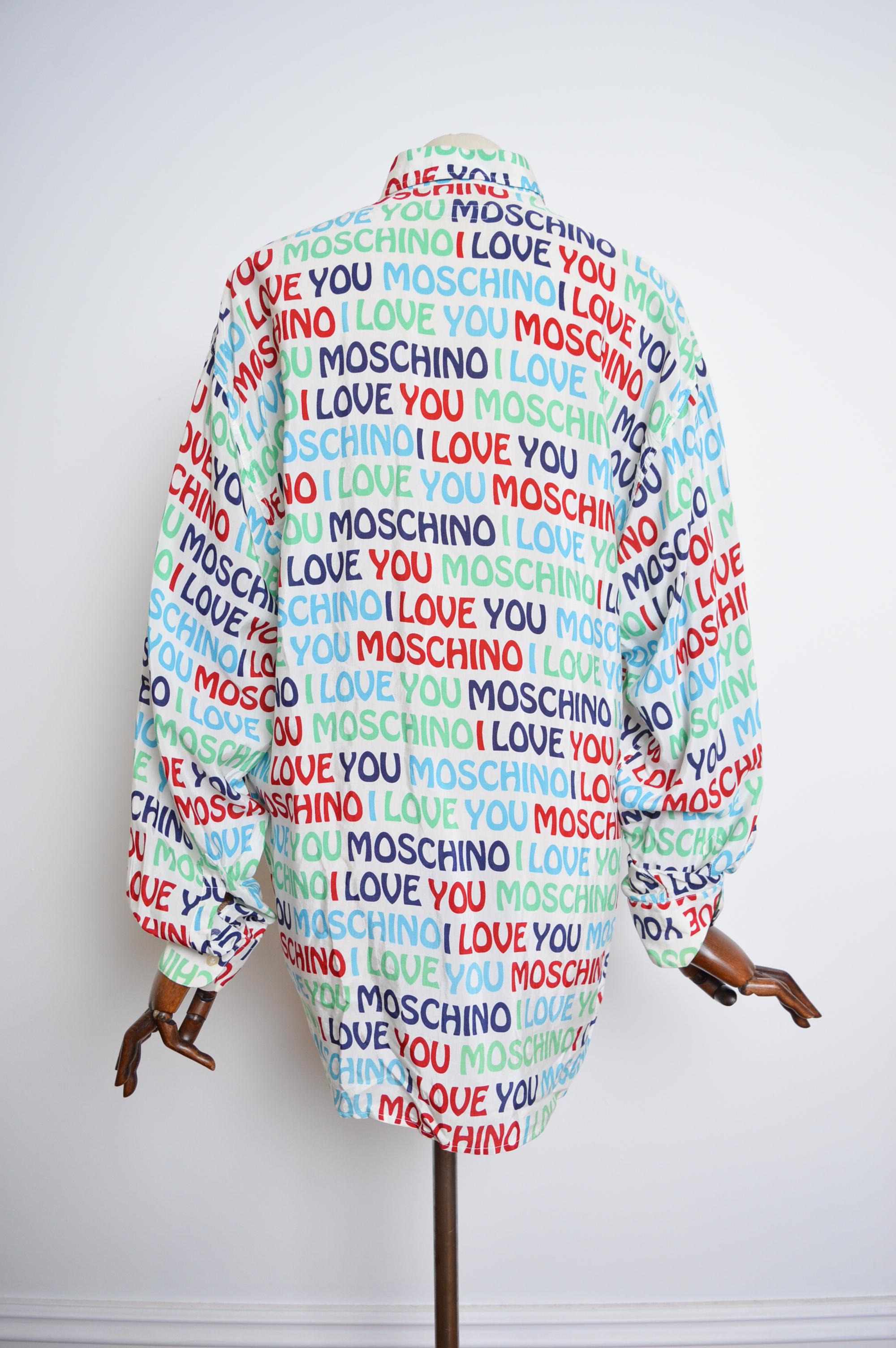Early 1990's Vintage Moschino I love Pattern Long sleeve Spell out Shirt For Sale 2