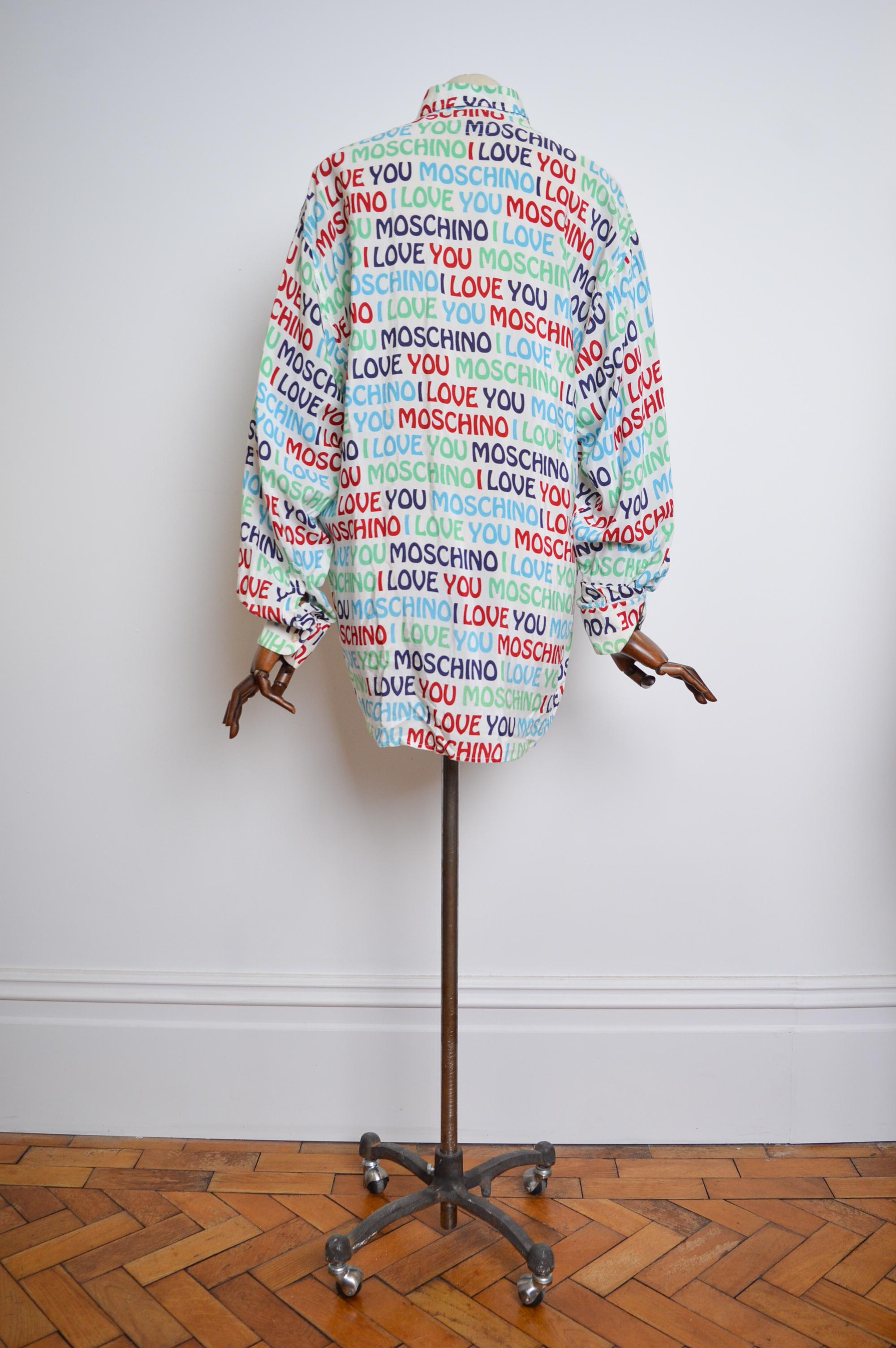 Early 1990's Vintage Moschino I love Pattern Long sleeve Spell out Shirt For Sale 5