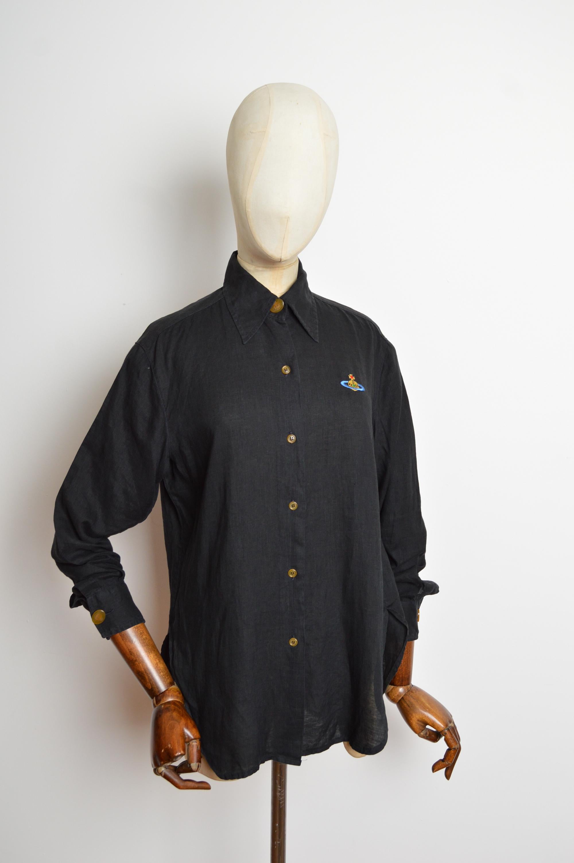 Début des années 1990 Vivienne Westwood Lin noir Orb Chemise d'artiste à manches longues en vente 6