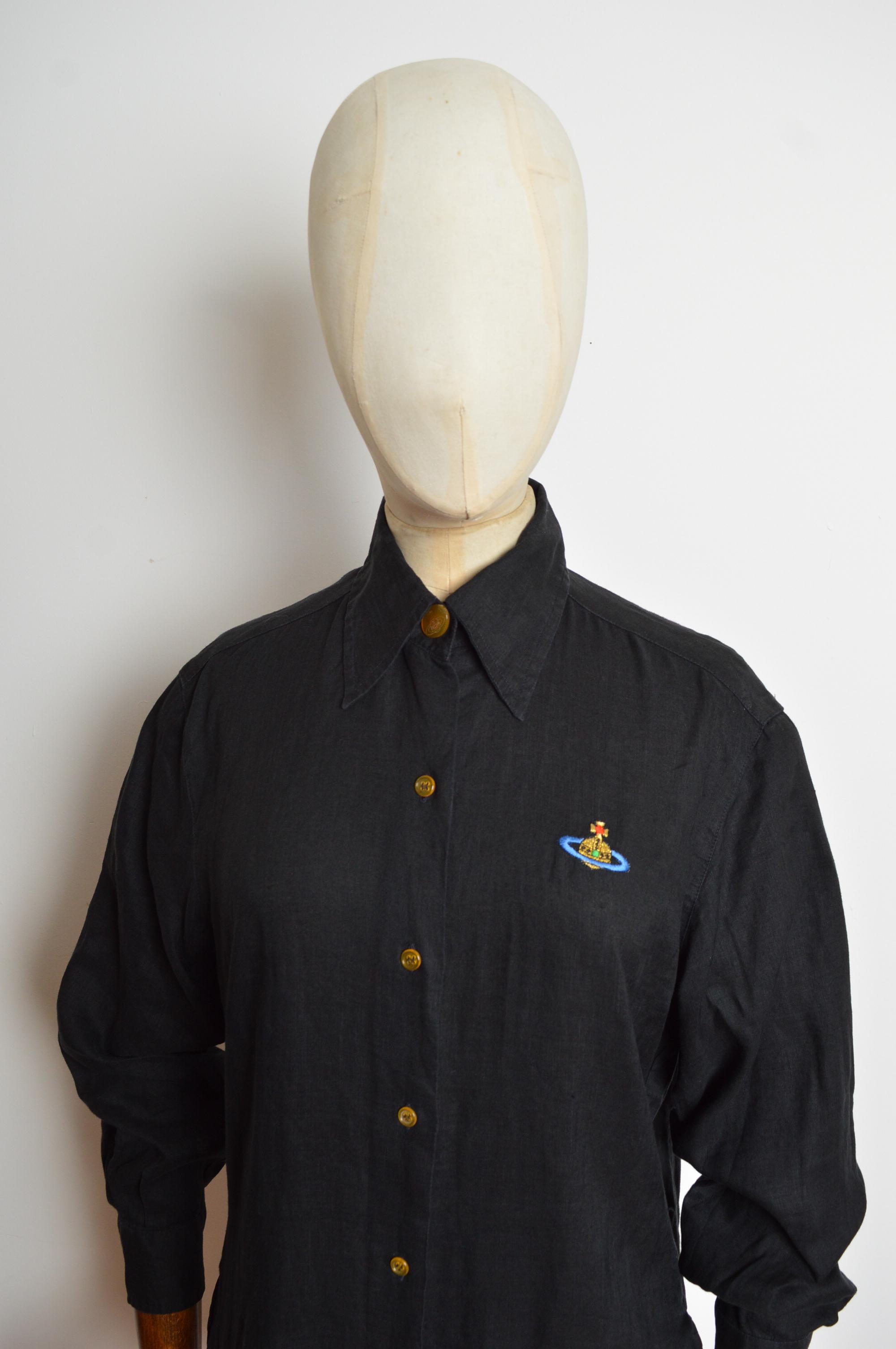 Noir Début des années 1990 Vivienne Westwood Lin noir Orb Chemise d'artiste à manches longues en vente