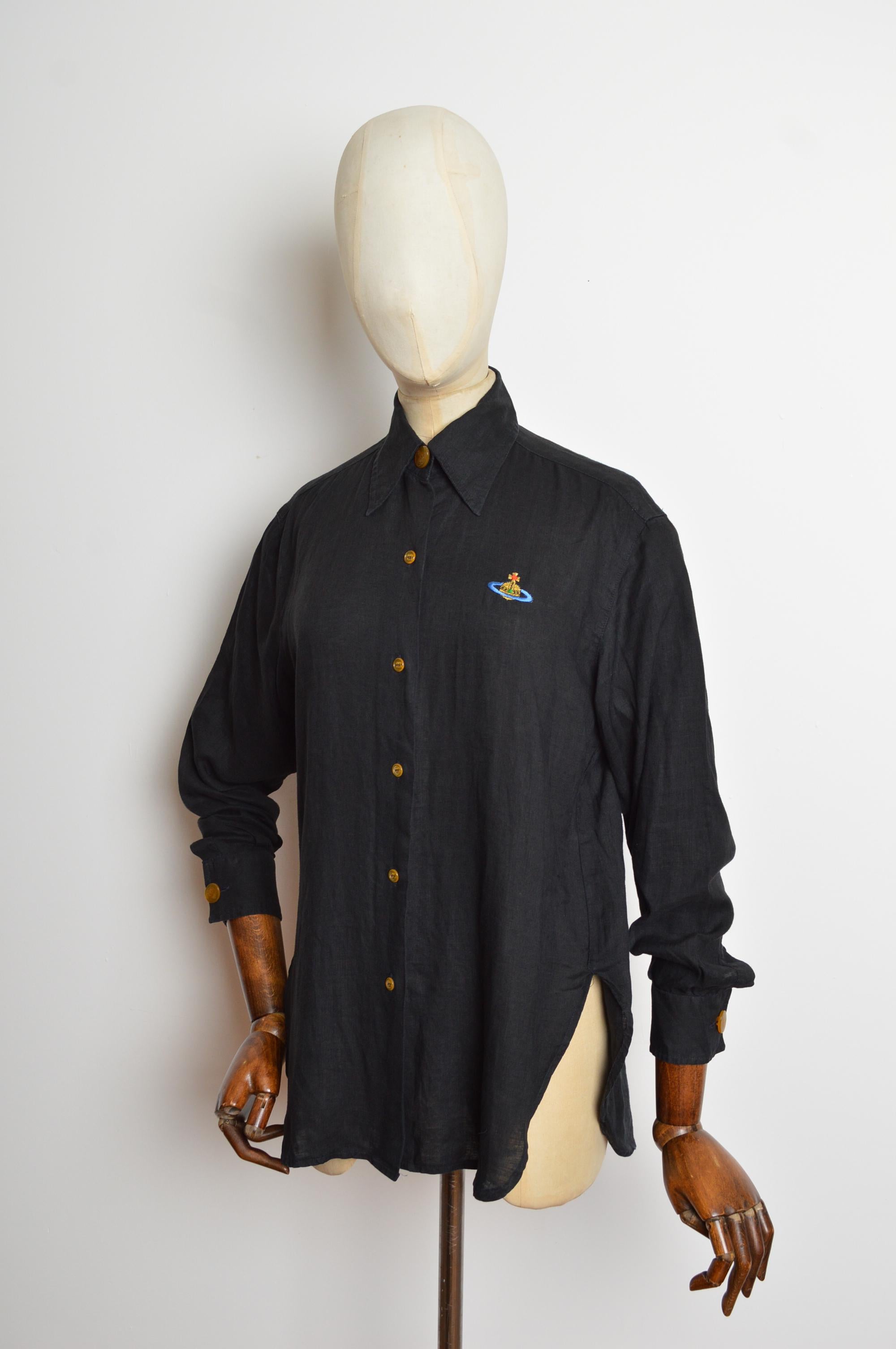 Début des années 1990 Vivienne Westwood Lin noir Orb Chemise d'artiste à manches longues en vente 3