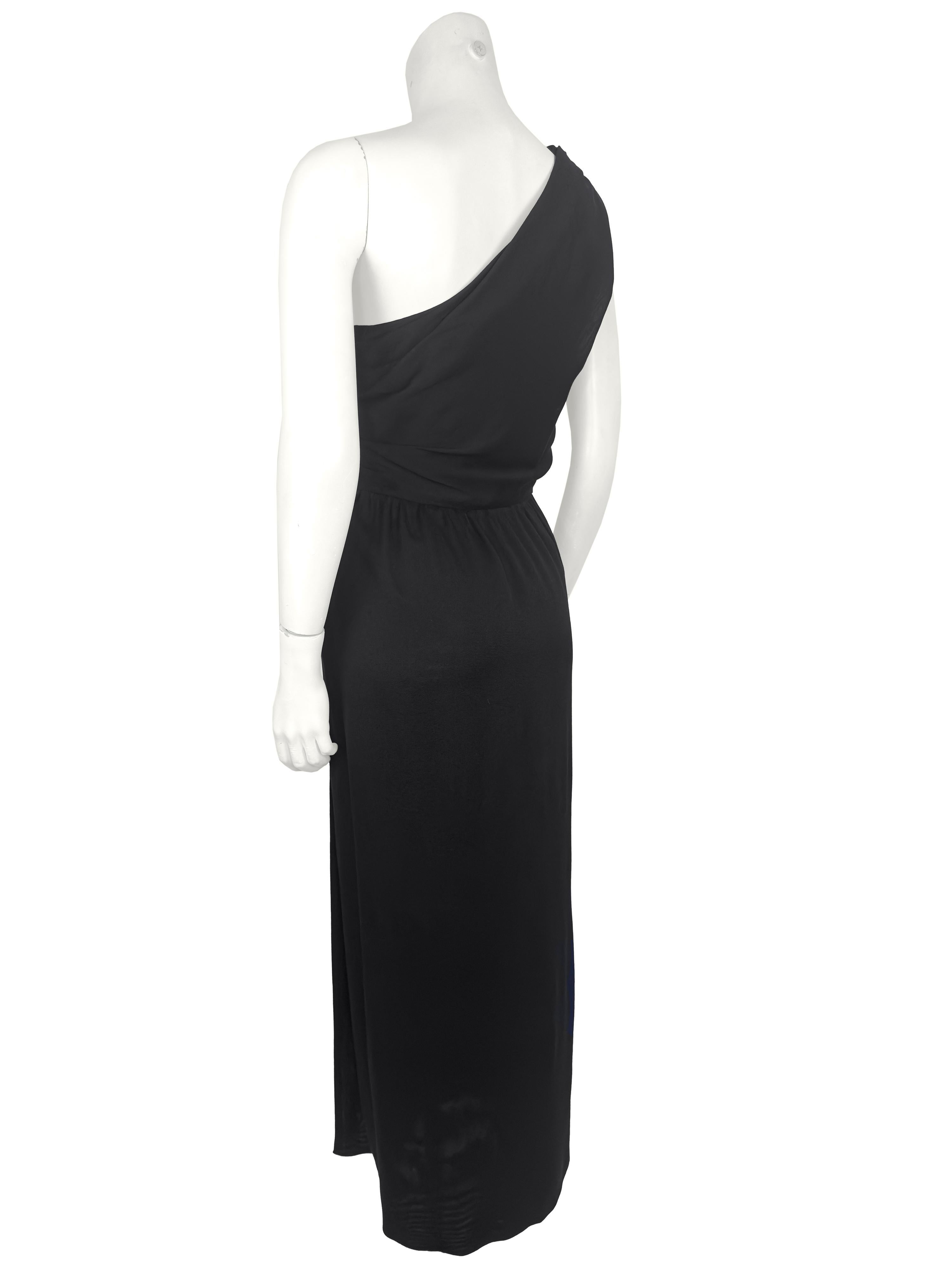 Early 1990s YSL Yves Saint Laurent Black Jersey Gathered One Shoulder Gown In Good Condition For Sale In Toronto, Ontario