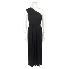 Early 1990s YSL Yves Saint Laurent Black Jersey Gathered One Shoulder Gown