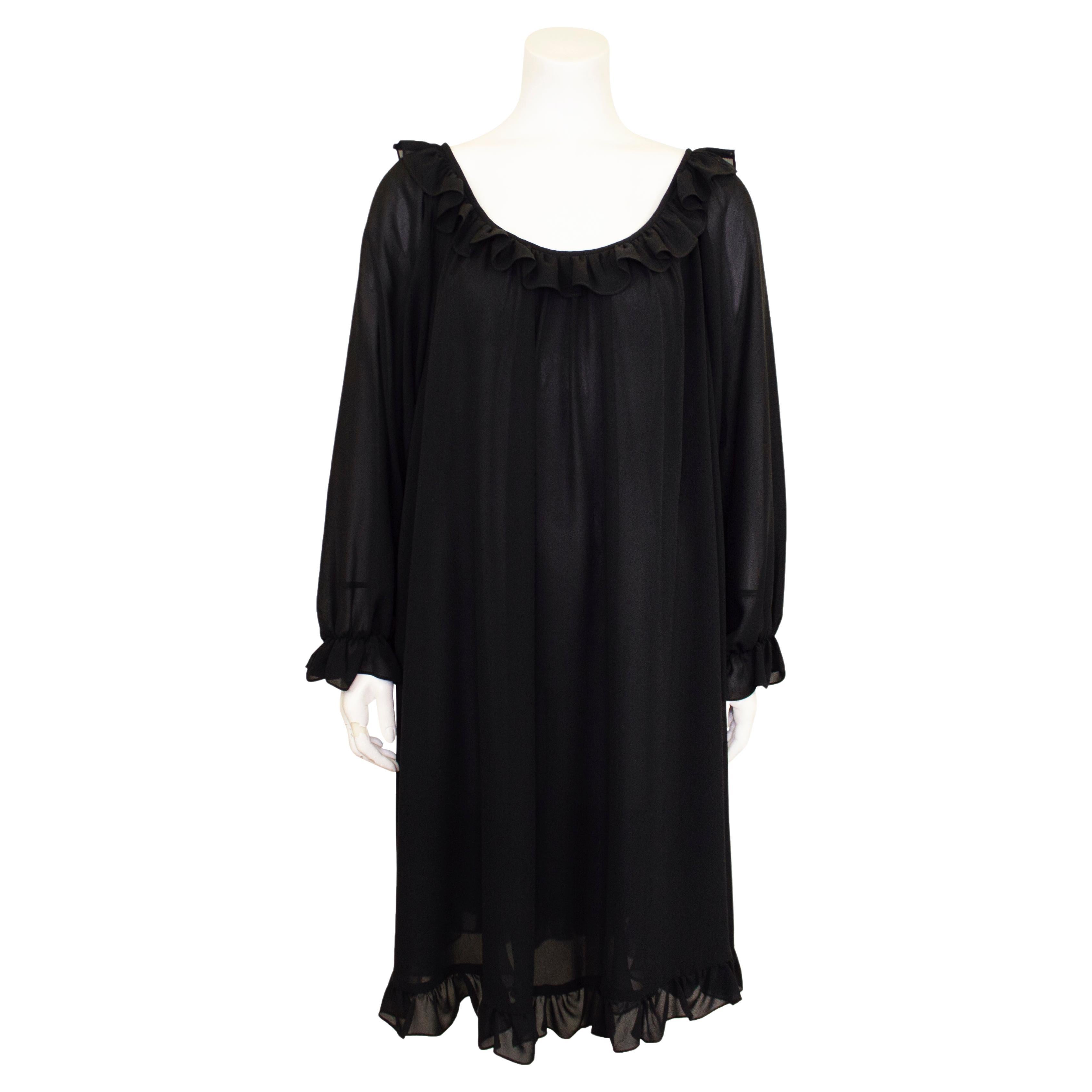 Early 1990s Yves Saint Laurent Black Chiffon Dress For Sale