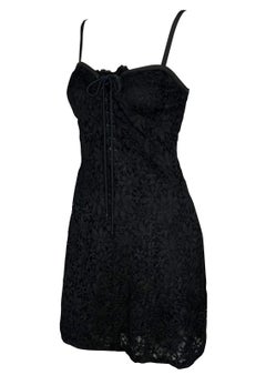 Early 1990s Yves Saint Laurent Rive Gauche Lace-Up Black Sheer Lace Mini Dress