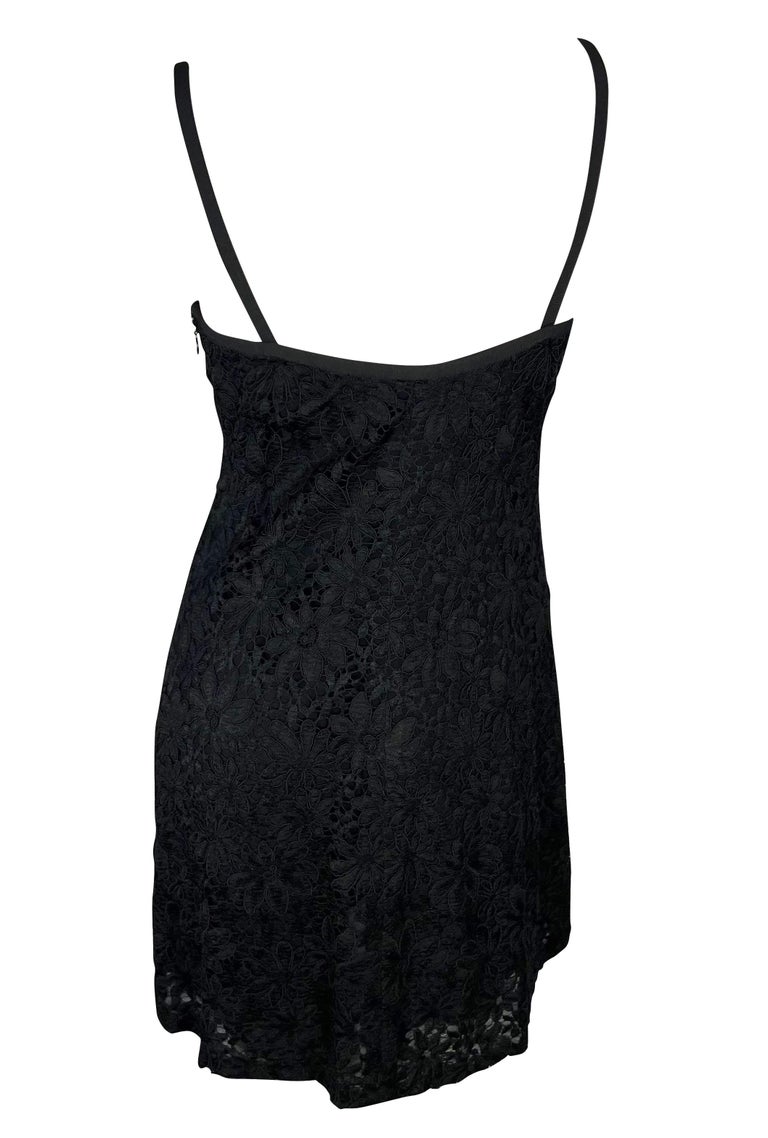 Women's Early 1990s Yves Saint Laurent Rive Gauche Lace-Up Black Sheer Lace Mini Dress For Sale